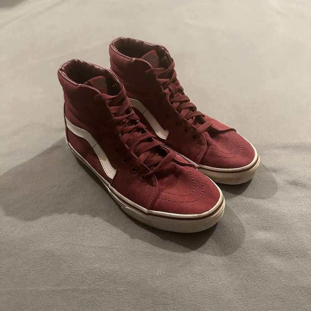 Vans Sk8-Hi Canvas Sneakers Mens 8 Womens 9.5 Maroon Red School Classic Skater